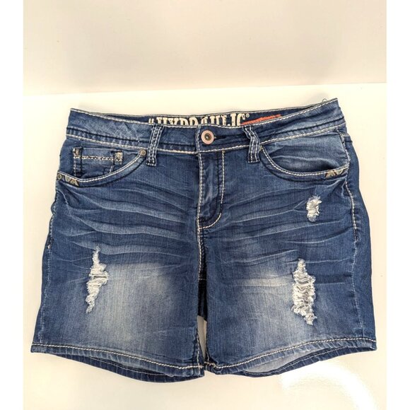 Hydraulic Sammie Boyfriend Women Jean Shorts Distressed Embroidered Size 7/8 - Picture 1 of 9